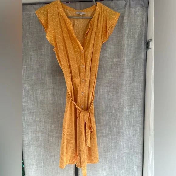 LOFT | Dresses | Yellow Polka Dot Flowy Button Front Mini Dress From Loft |  Poshmark